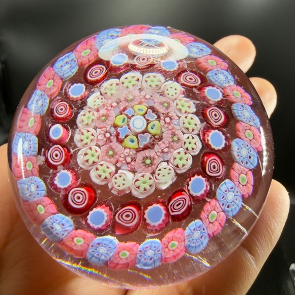 Baccarat Millefiori Art Glass Paperweight Concentric Floral Murrine Pink RARE - Picture 6 of 16